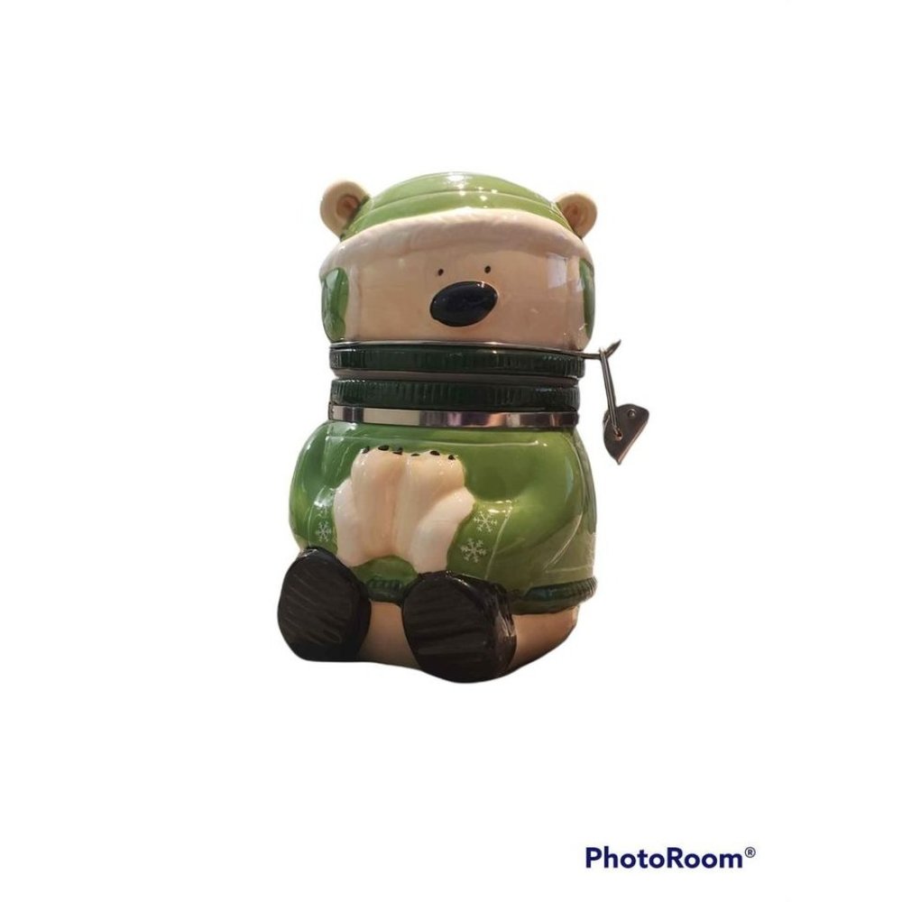 Whimsical  teddy bear jar or canister for sugar, coffee or candy. Great gift ite